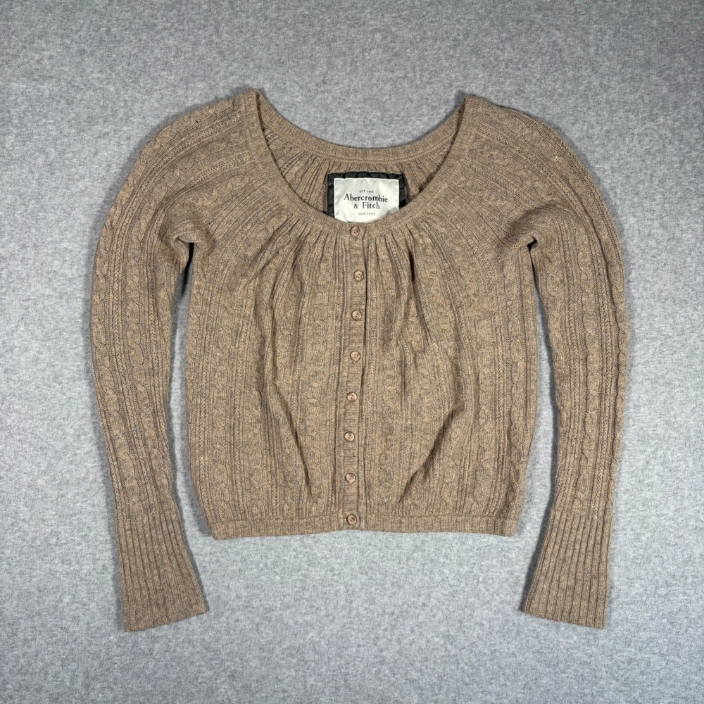 Vintage Abercrombie & Fitch Y2K Cardigan Sweater Womens L Cable Knit Rabbit Hair